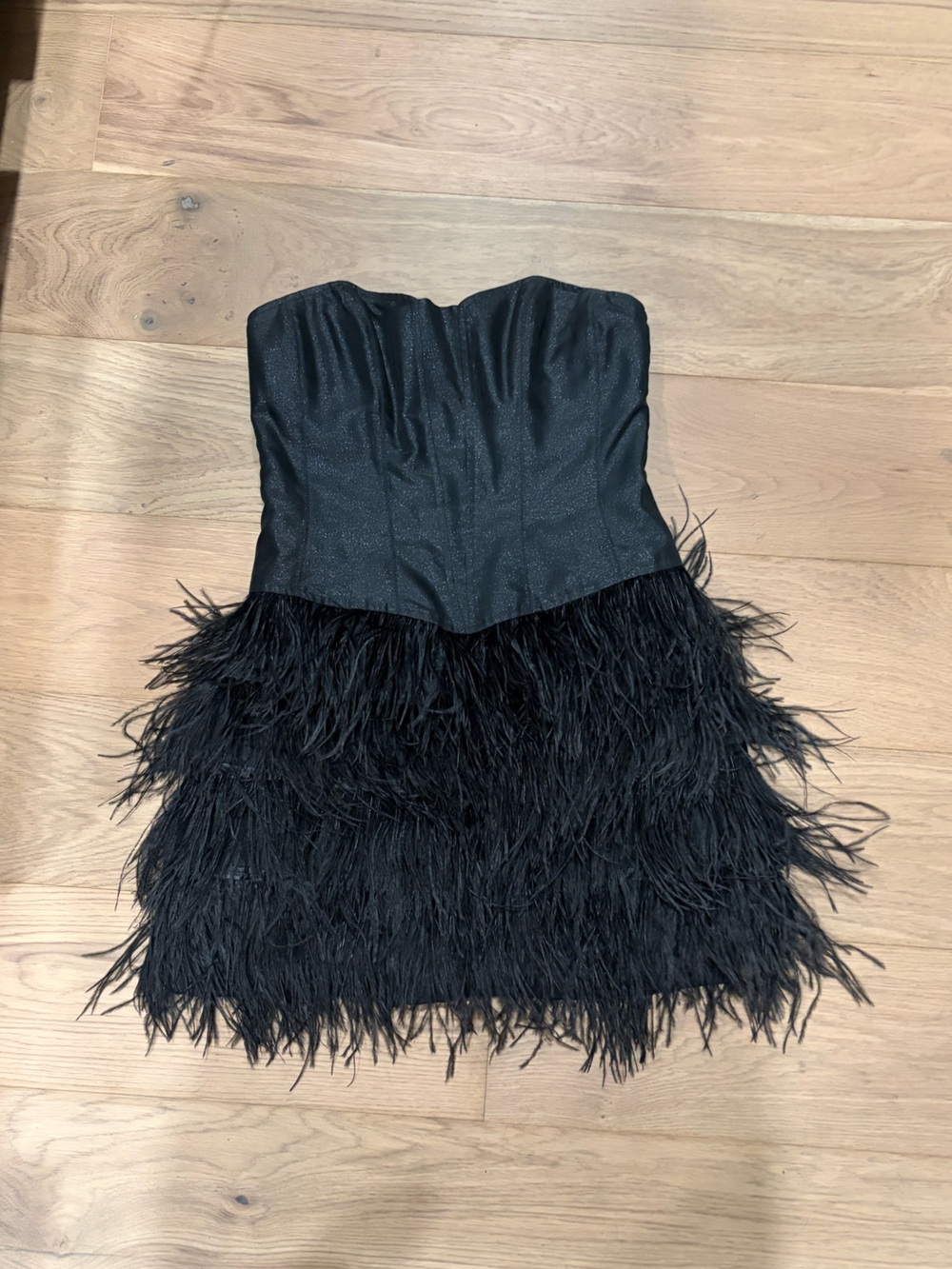 Betsey Johnson Black Strapless Feathered Cocktail Dress